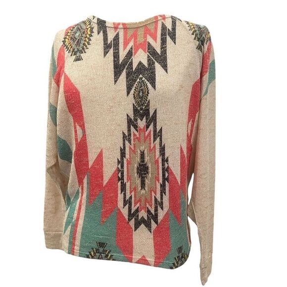 Silvergate Tan Aztec Lightweight Sweater Size L - Picture 1 of 12